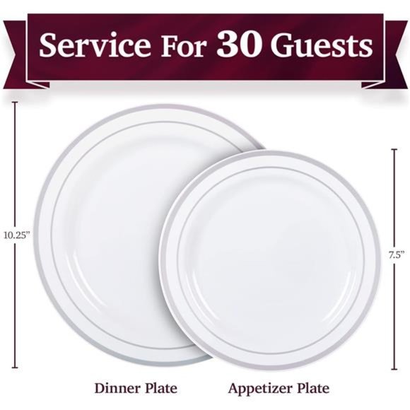 60 Silver Plastic Plates Disposable Heavy Duty Premium Plastic Plates - Picture 2 of 8